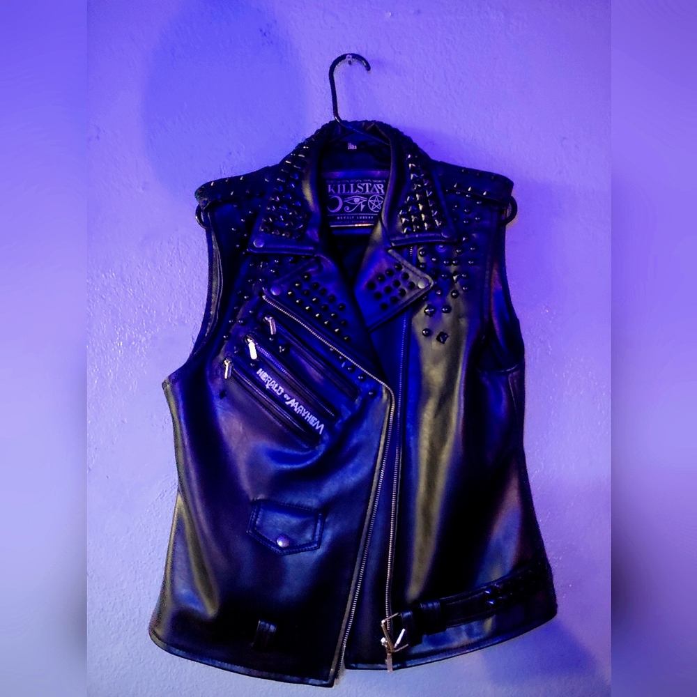 KillStar's "DOOM" Leather vest, Large, black with black studs